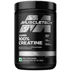 muscletech platinum 100% creatine powder (unflavoured 250 gram,83 serves),scientifically researched to build muscle increase muscle power,boost strength & enhance performance,1 count,83 servings