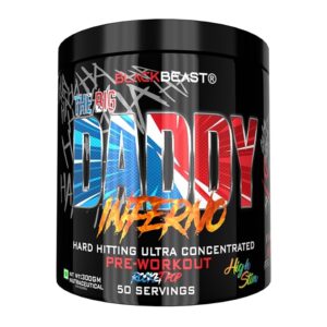 black beast the big daddy inferno pre workout | 4500mg aminature® fermented citrulline malate, 150mg alpha gpc, 3000mg beta alanine, boost focus, strength, energy and pump (rocket pop)