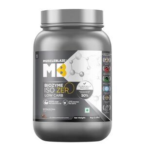 muscleblaze biozyme iso zero, low carb whey protein isolate powder, 27g isolate whey per scoop (ice cream chocolate, 1kg / 2.2lbs) | usa patent published enhanced absorption formula (eaf)