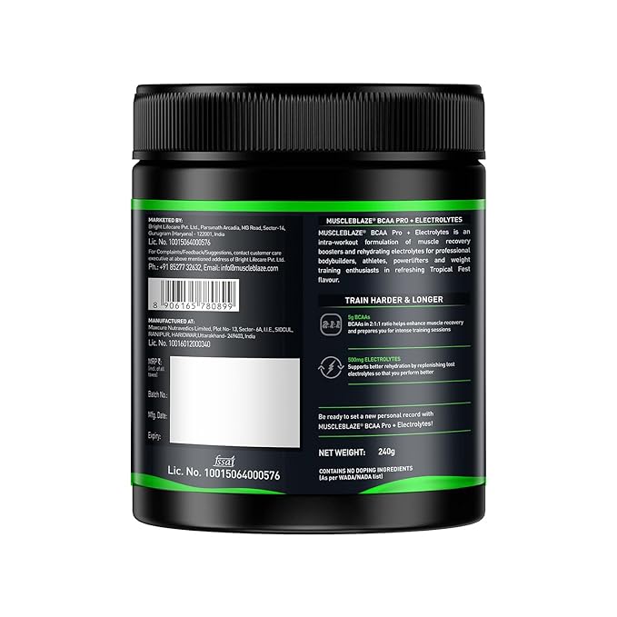 muscleblaze bcaa pro powder, powerful intra workout (tropical fest, 240g, 30 servings) | with 5g bcaas & 500mg electrolytes muscleblaze bcaa pro powder, powerful intra workout (tropical fest, 240g, 30 servings) | with 5g bcaas & 500mg electrolytes