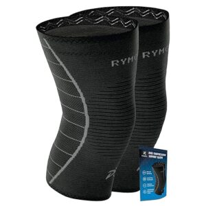 knee support brace compression sleeves for men and women (black) (pair) (medium) [m] for ligament injury, joint pain relief, running, arthritis, acl, mcl, sport brand: rymora