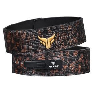 mytra fusion weight lifting belt real leather lifting belt with lever workout bet for men & women powerlifting belt (l, dark brown)