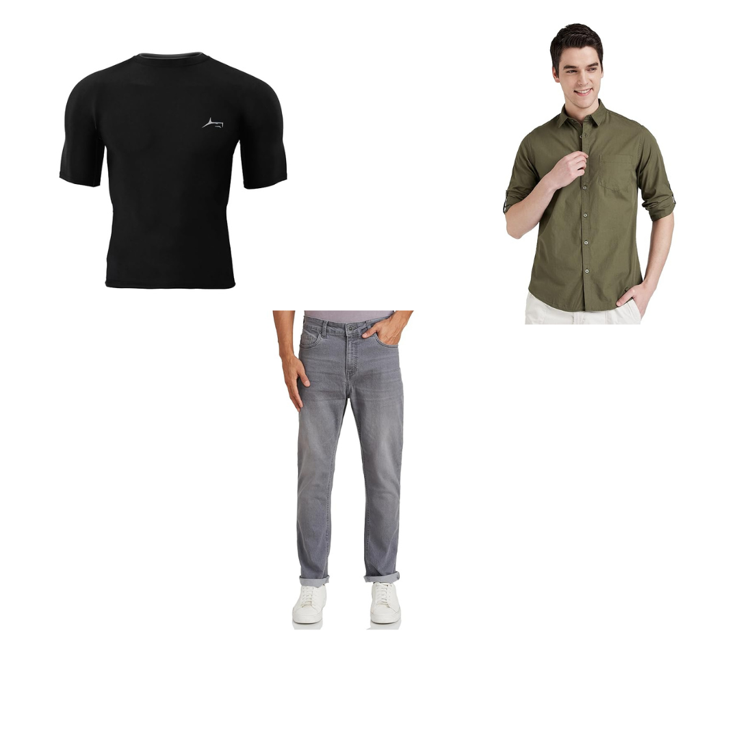 pro shark compression + jeans + men cotton shirt pro shark compression + jeans + men cotton shirt